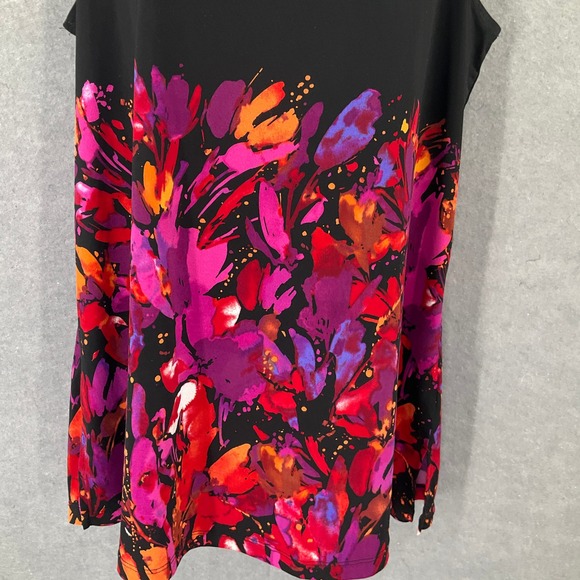 Susan Graver Liquid Knit Tank Top‎ 1X Black Floral Bold Artsy Sleeveless Blouse - Picture 4 of 8